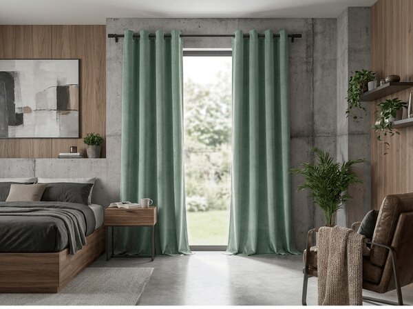 Zatemnjena zavjesa DREAM VELVET 140x250 cm, žalfijasto zelena Sistem za vješanje: Metalni prstenovi
