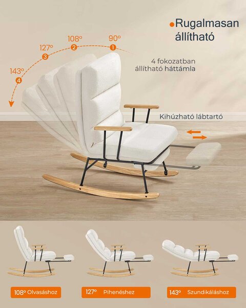 Stolica za ljuljanje nosivost do 160 kg, 97 × 67 × 100 cm, bijela | VASHOME