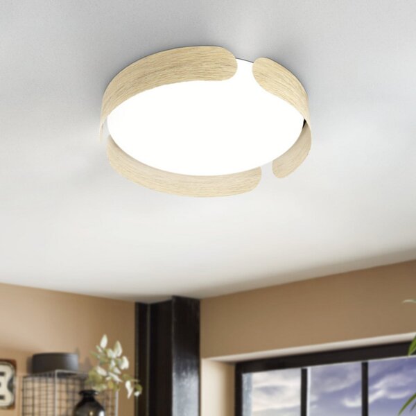 EGLO VALCASOTTO LED stropna svjetiljka, drvo, Ø 37 cm, 3.000 K, Drvo, Dnevni boravak/blagovaonica, Metal