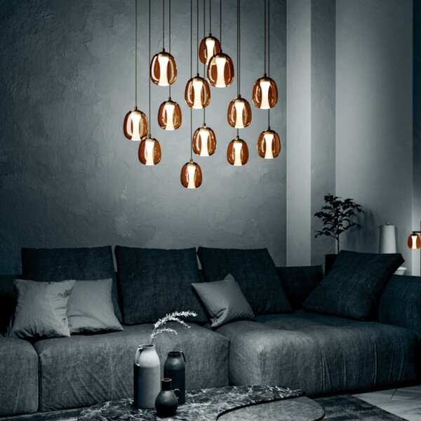Stars of Light LED viseća lampa FERRO 58 cm, 13 svjetala, bronca/smeđa, prigušiva, Smeđa / hrđa, Dnevni boravak/blagovaonica, Staklo