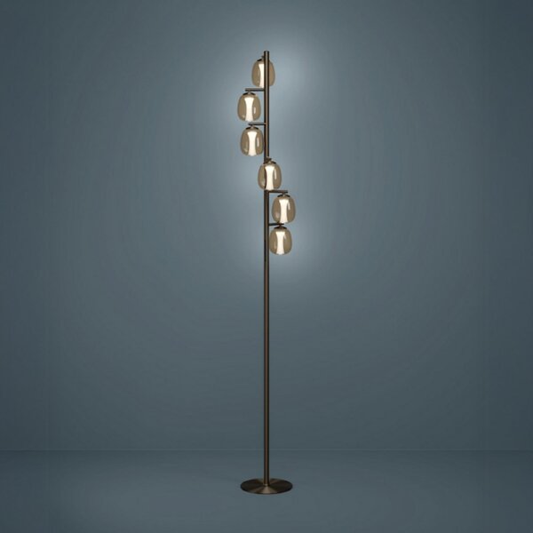 Stars of Light LED podna lampa Light, FERRO, bronca/smeđa, 156 cm, 6 svjetiljki, prigušiva, Smeđa / hrđa, Dnevni boravak/blagovaonica, Staklo