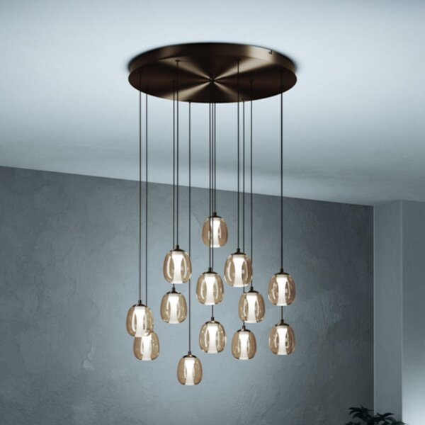 Stars of Light LED viseća lampa FERRO 58 cm, 13 svjetala, bronca/smeđa, prigušiva, Smeđa / hrđa, Dnevni boravak/blagovaonica, Staklo