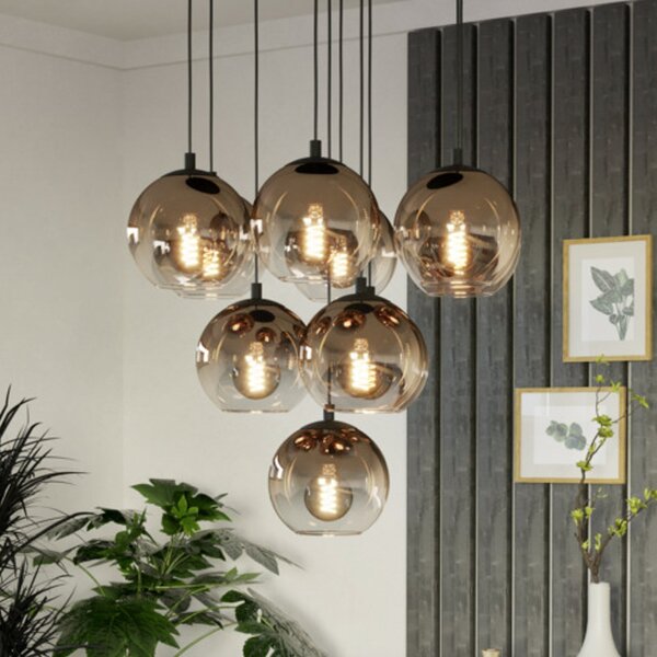 EGLO ARISCANI 1 viseća lampa, Ø 65 cm, 10 svjetala, crna/bakar, prigušiva, Bakar, Dnevni boravak/blagovaonica, Staklo, Metak
