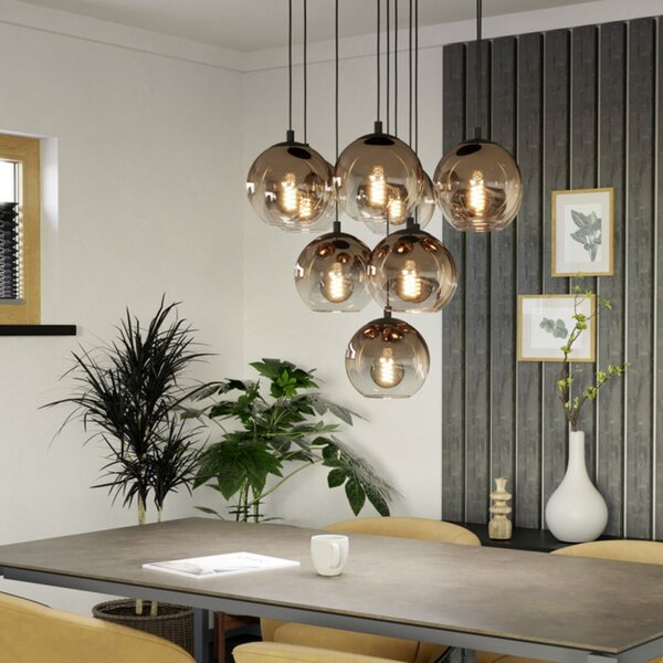 EGLO ARISCANI 1 viseća lampa, Ø 65 cm, 10 svjetala, crna/bakar, prigušiva, Bakar, Dnevni boravak/blagovaonica, Staklo, Metak
