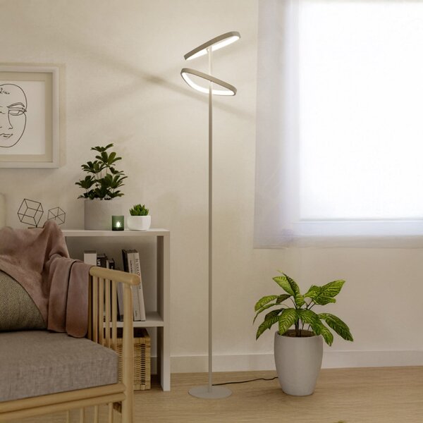 EGLO LEPORANO LED podna lampa, bež, visina 160 cm, 2 sjenila, CCT, prigušiva, Bež, Dnevni boravak/blagovaonica, Metal