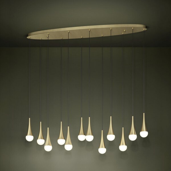 Stars of Light LED viseća svjetiljka TARANCON, mesing, 148 cm, 12 svjetala, prigušiva, Zlato / mjed, Dnevni boravak/blagovaonica, Metal