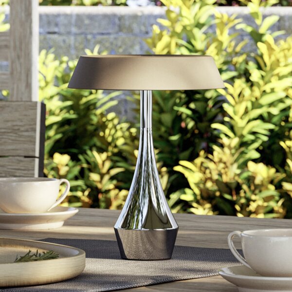 EGLO TURCIO LED punjiva stolna lampa, krom/bež, 20 cm, IP44, prigušiva, prigušiva, Krom, Dnevni boravak/blagovaonica, Metal