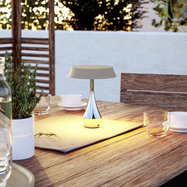EGLO TURCIO LED punjiva stolna lampa, krom/bež, 20 cm, IP44, prigušiva, prigušiva, Krom, Dnevni boravak/blagovaonica, Metal