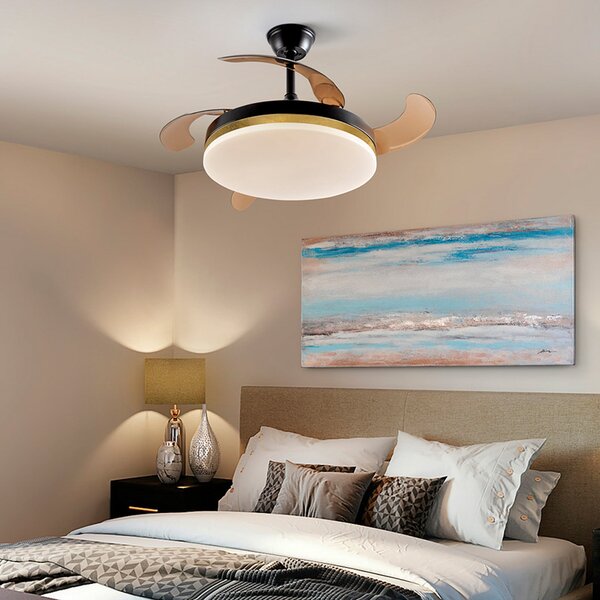 Schuller Valencia LED stropni ventilator Vento crno/zlatno/dimljeni Ø 100 cm tihi, prigušiva, Sivo, Dnevni boravak/blagovaonica, Plastika