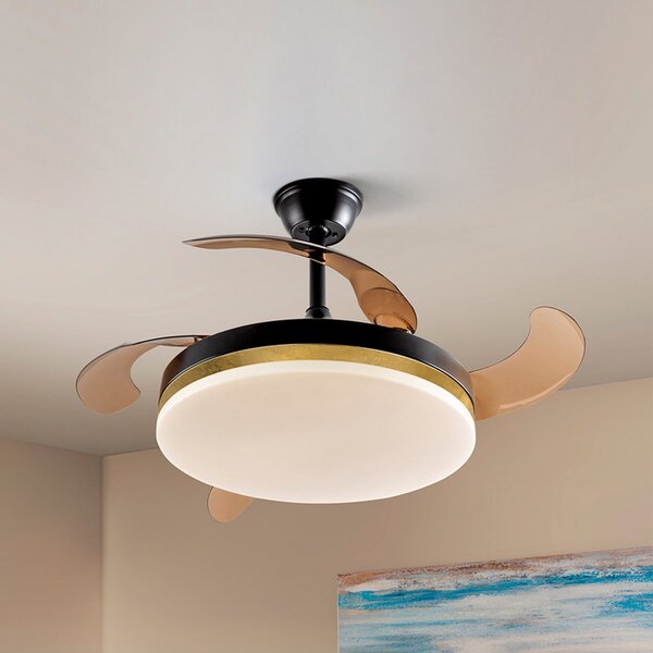 Schuller Valencia LED stropni ventilator Vento crno/zlatno/dimljeni Ø 100 cm tihi, prigušiva, Sivo, Dnevni boravak/blagovaonica, Plastika