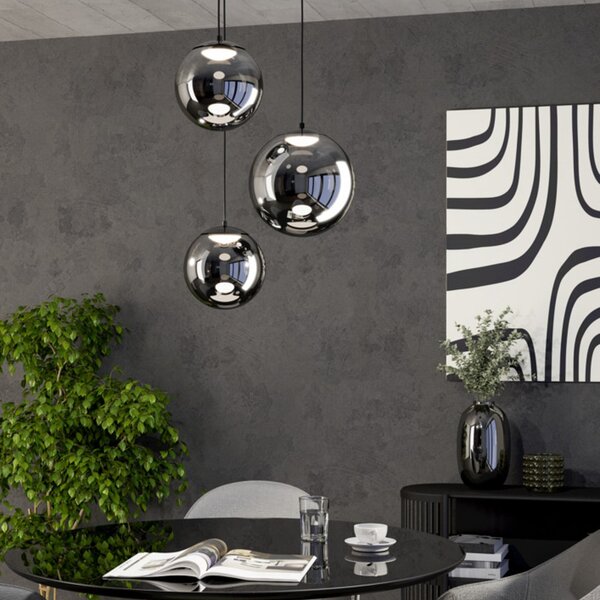 Stars of Light Luster ANORIAS LED Light, crni, Ø 46 cm, 3 svjetla, prigušiva, Crno, Dnevni boravak/blagovaonica, Staklo, Metak