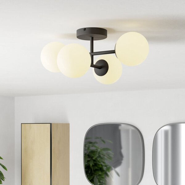 EGLO Stropna svjetiljka CASTROVIDO, crna, 48 cm, 4 svjetla, IP44, G9 LED, Crno, Dnevni boravak/blagovaonica, Staklo, Metak