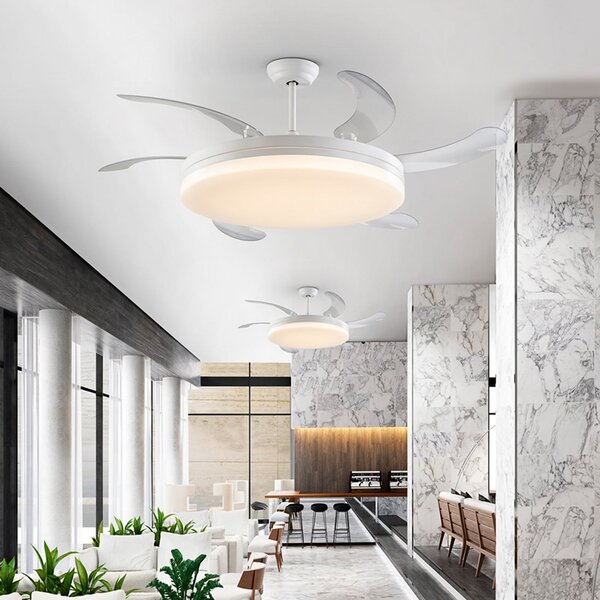 Schuller Valencia LED stropni ventilator Vento bijela/prozirna, DC Ø 150 cm tihi, prigušiva, Providna, Dnevni boravak/blagovaonica, Plastika