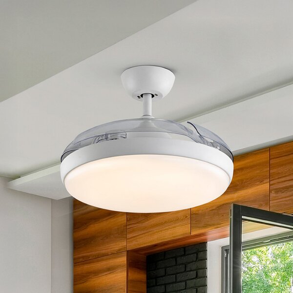 Schuller Valencia LED stropni ventilator Venturi bijela/prozirna DC, Ø 106 cm tihi, prigušiva, Providna, Dnevni boravak/blagovaonica, Plastika