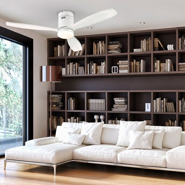 Schuller Valencia Siroco LED stropni ventilator, bijeli, Ø 132 cm, tihi, CCT, prigušiva, Bijela, Dnevni boravak/blagovaonica, Drvo