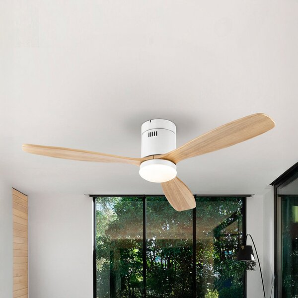 Schuller Valencia Siroco LED stropni ventilator, bijela/svijetlo drvo, Ø 132 cm, tihi, prigušiva, Drvo, Dnevni boravak/blagovaonica, Drvo
