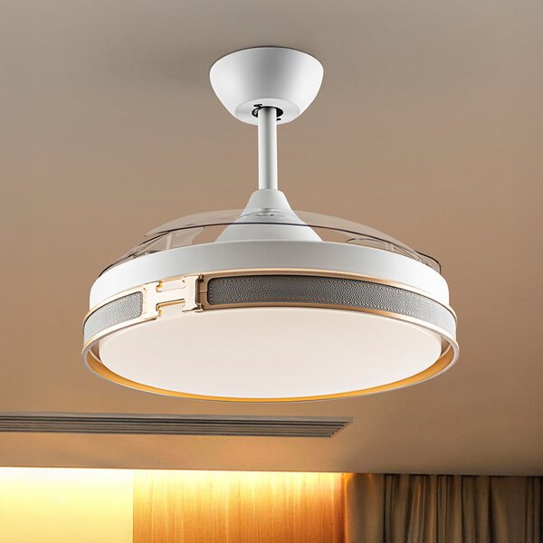 Schuller Valencia LED stropni ventilator Herón bijela/zlatna/siva/prozirna Ø106 cm tihi, prigušiva, Providna, Dnevni boravak/blagovaonica, Plastika