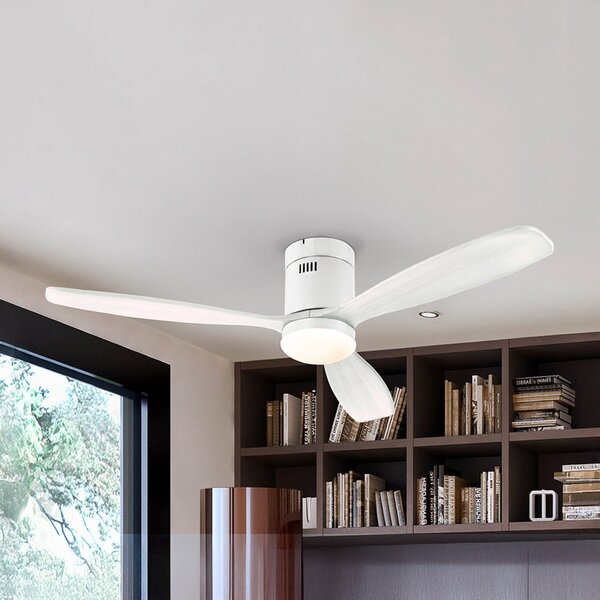 Schuller Valencia Siroco LED stropni ventilator, bijeli, Ø 132 cm, tihi, CCT, prigušiva, Bijela, Dnevni boravak/blagovaonica, Drvo