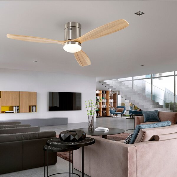 Schuller Valencia Siroco LED stropni ventilator, nikal/svijetlo drvo, Ø 132 cm, tihi, prigušiva, Drvo, Dnevni boravak/blagovaonica, Drvo