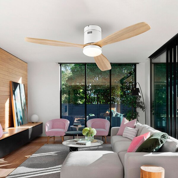 Schuller Valencia Siroco LED stropni ventilator, bijela/svijetlo drvo, Ø 132 cm, tihi, prigušiva, Drvo, Dnevni boravak/blagovaonica, Drvo