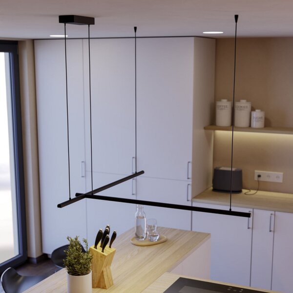 EGLO connect pametna LED viseća svjetiljka FLATRON-Z, 150 cm, crna, prigušiva, Crno, Dnevni boravak/blagovaonica, Aluminij