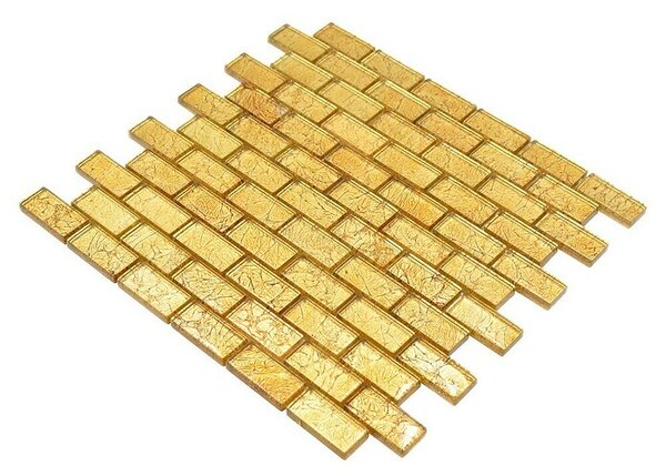 Mozaik pločica Brick Crystal Uni XCM 8GO35 (30 x 30 cm, Zlatne boje, Sjaj)