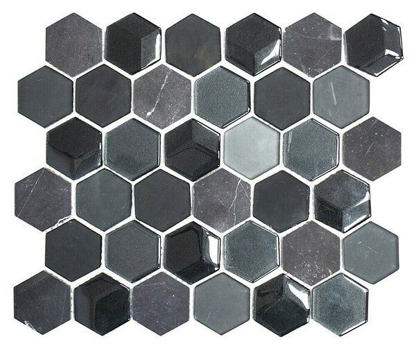 Mozaik pločica Hexagon HXN 33 (26 x 30 cm, Crne boje, Mat)