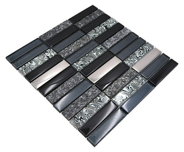 Mozaik pločica Rechteck Crystal Mix NIGHT 88X (29,8 x 29,8 cm, Crne boje, Sjaj)