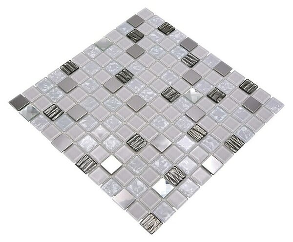 Mozaik pločica Quadrat Crystal Mix CM 424 (30 x 30 cm, Bijelo-srebrne boje, Sjaj)