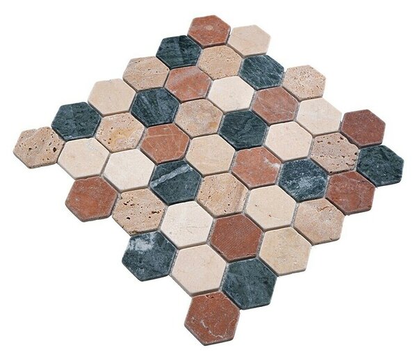 Mozaik pločica Hexagon Mix MOS HXN RND (29,8 x 30,5 cm, Krem-bež-crvena-zelena, Mat)