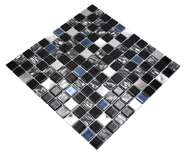 Mozaik pločica Quadrat Crystal Mix CM 426 (30 x 30 cm, Crne-srebrne boje, Sjaj)