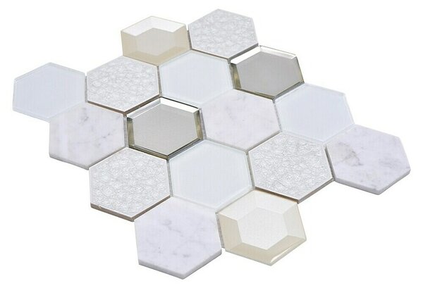 Mozaik pločica Hexagon HXN 66 (26,5 x 30,5 cm, Bijele boje, Sjaj)