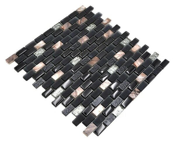 Mozaik pločica Brick Crystal Mix XCM B03S (30 x 28,5 cm, Crno-bež boje, Sjaj)