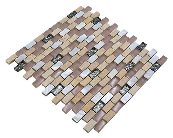 Mozaik pločica Brick Crystal Mix XCM B05S (30 x 28,5 cm, Bež-smeđe-bijelo, Sjaj)