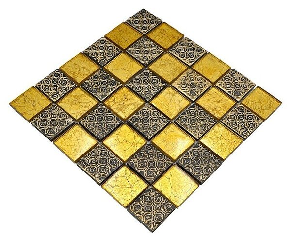 Mozaik pločica Quadrat Crystal Mix XCM 8OP7 (30 x 30 cm, Zlatne boje, Sjaj)