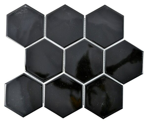 Mozaik pločica Hexagon Uni HX 110 (25,6 x 29,55 cm, Crne boje, Sjaj)