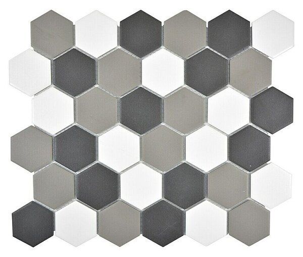 Mozaik pločica Hexagon Mix CU HX150 (32,5 x 28,1 cm, Bijelo-crno-sive boje, Mat)