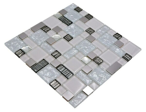 Mozaik pločica Crystal Mix XCM MC699 (30 x 30 cm, Bijelo-sive boje, Sjaj)