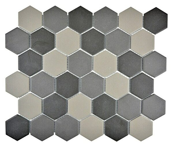 Mozaik pločica Hexagon Mix CU HX160 (32,5 x 28,1 cm, Sivo-crne boje, Mat)