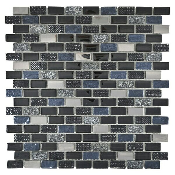 Mozaik pločica Brick Crystal Mix XCM B128 (30 x 28,5 cm, Crno-sive boje, Sjaj)