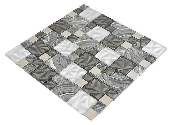 Mozaik pločica Crystal Mix XCM NIKO50 (30 x 30 cm, Sivo-crne boje, Sjaj)