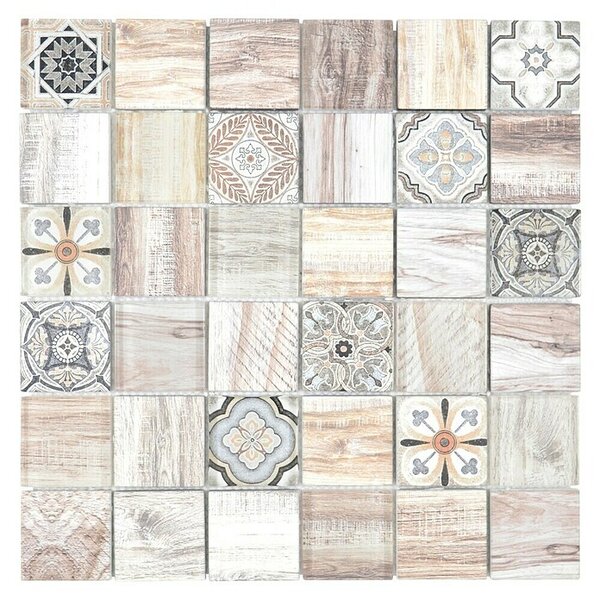 Mozaik pločica Quadrat Crystal XCM WOOD 100 (30 x 30 cm, Bež boje, Sjaj)