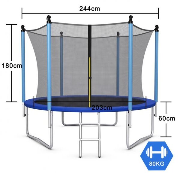 Vanjski trampolin Ø 244 cm za djecu i odrasle, crni + plavi