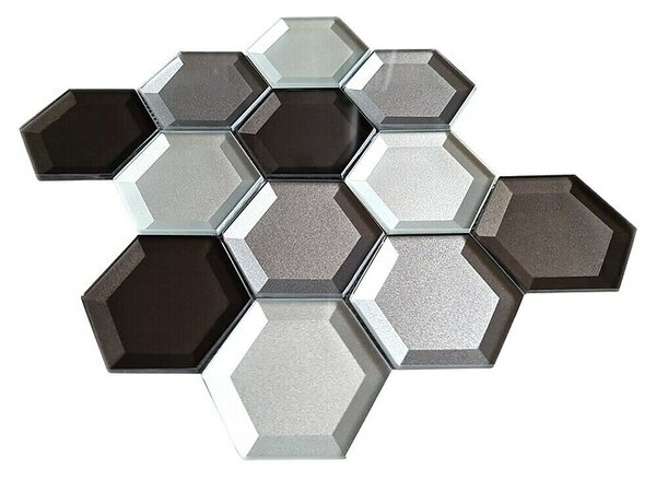 Mozaik pločica Hexagon Crystal XBH HX159 (22,5 x 26,5 cm, Smeđe-bijele boje, Sjaj)