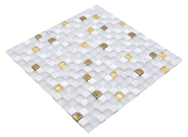 Mozaik pločica Crystal Mix XCM M640 (30 x 30 cm, Bijelo-zlatne boje, Sjaj)