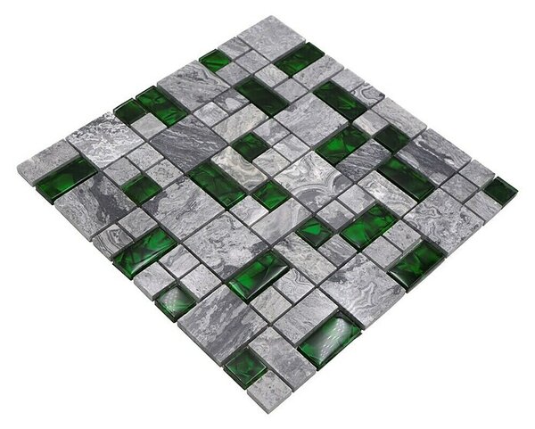 Mozaik pločica Kombi Crystal XCM MC509 (30 x 30 cm, Sivo/Zelena)