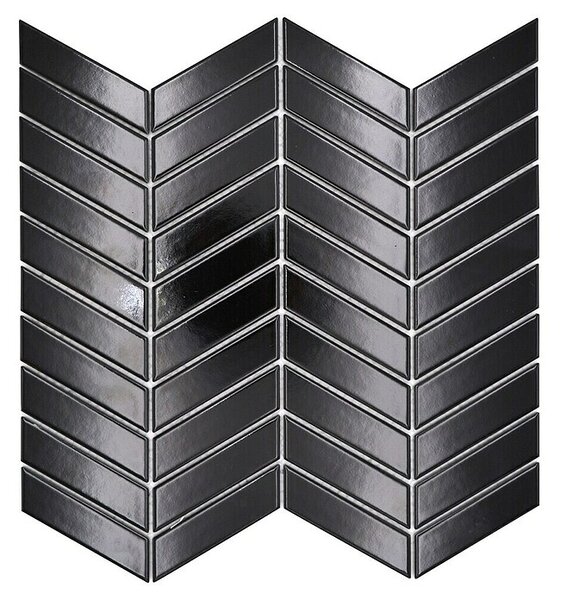 Mozaik pločica Chevron Uni CHEV 39 (30,3 x 28,9 cm, Crna, Sjaj)
