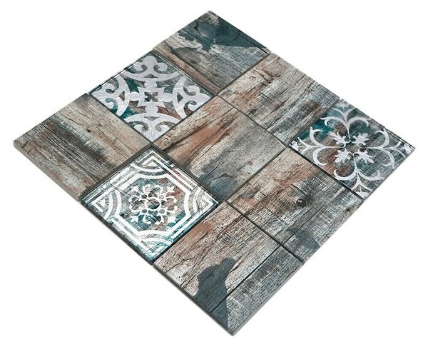 Mozaik pločica Quadrat Crystal Mix XCM WOOD 950 (29,8 x 29,8 cm, Sivo/Smeđa/Zelena, Mat)
