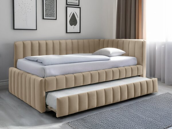 Tapecirani krevet COMFINO VELVET s dodatnim ležajem 120x200 cm, krem