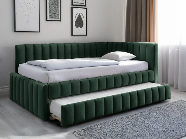Tapecirani krevet COMFINO VELVET s dodatnim ležajem 120x200 cm, tamnozelena